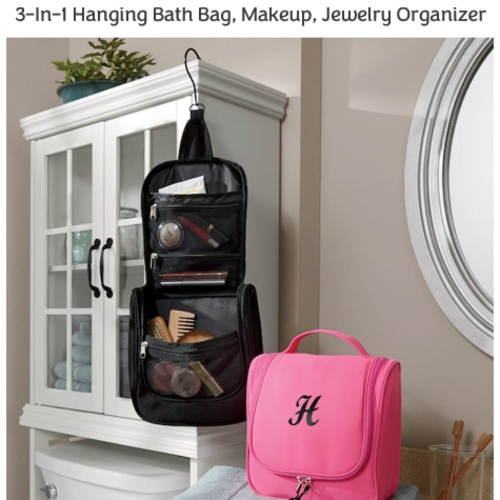 3-in-1 Hanging Bag, Jewelry, Makeup, Travel MSG ME TO CHOOSE Black OR Pink
